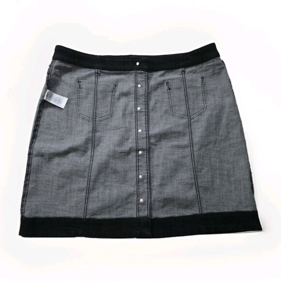Chaps Denim Skirt Womens 20W Black Button Front Pockets Stretch Grunge Plus Size - Picture 13 of 15